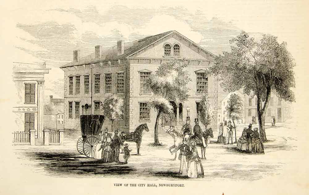 1852 Wood Engraving Newburyport Massachusetts City Hall Historic Landmark YGP2