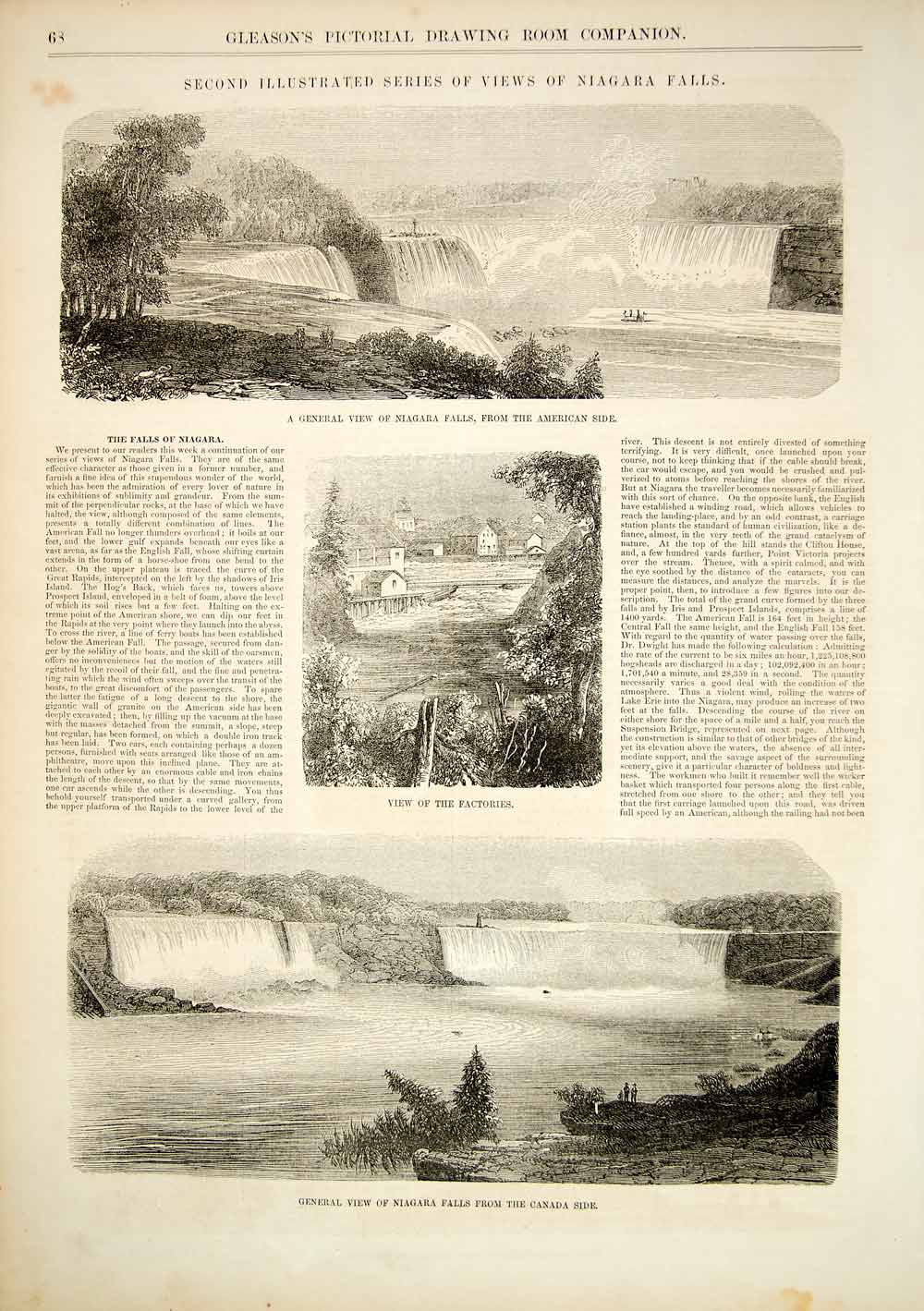 1852 Print Article Niagara Falls Suspension Bridge Lighthouse Horseshoe YGP2