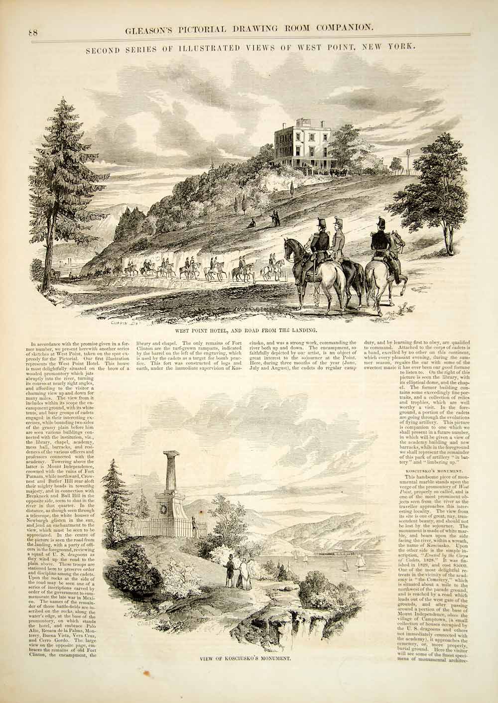1852 Print Article West Point U.S. Military Academy Hotel Cadets Encampment YGP2