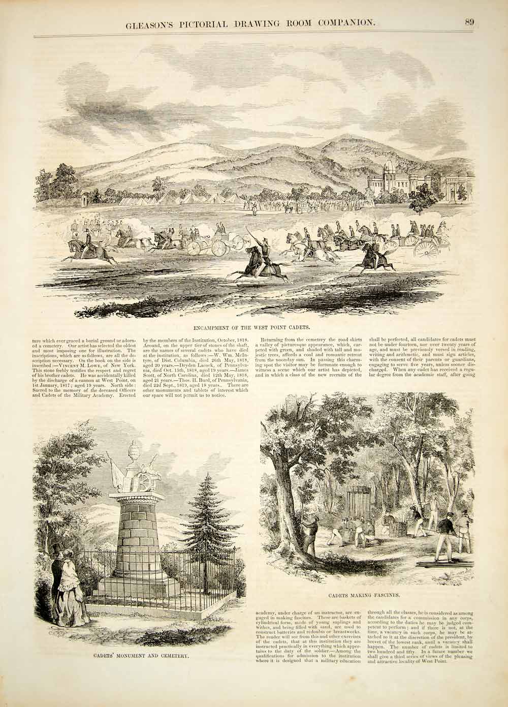 1852 Print Article West Point U.S. Military Academy Hotel Cadets Encampment YGP2
