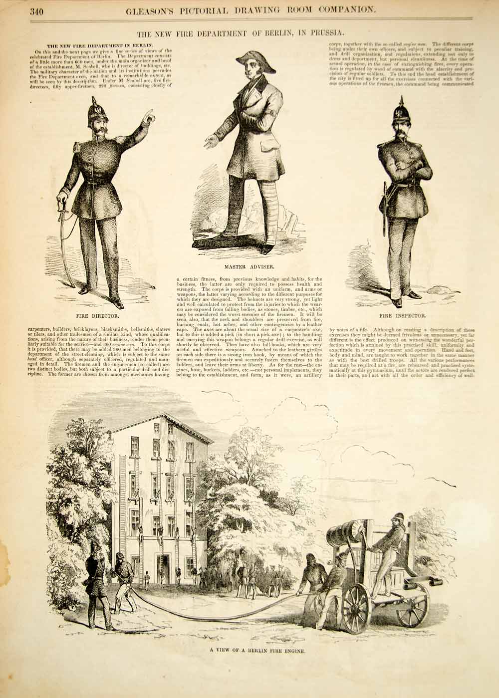 1852 Print Article Fire Fighting Berlin German Firemen Uniforms Engine Hose YGP2