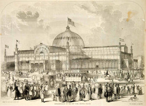1853 Wood Engraving New York Crystal Palace Exhibition World's Fair Building NYC