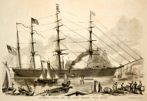 1853 Wood Engraving Clipper Ship Great Republic Donald McKay Sails Masts Rigging
