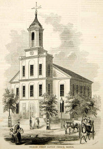 1853 Wood Engraving Charles Street Baptist Church Boston Asher Benjamin Historic
