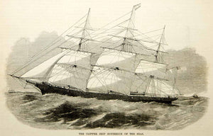 1853 Wood Engraving Sovereign of the Sea Clipper Ship Sailing Vessel Sails Masts