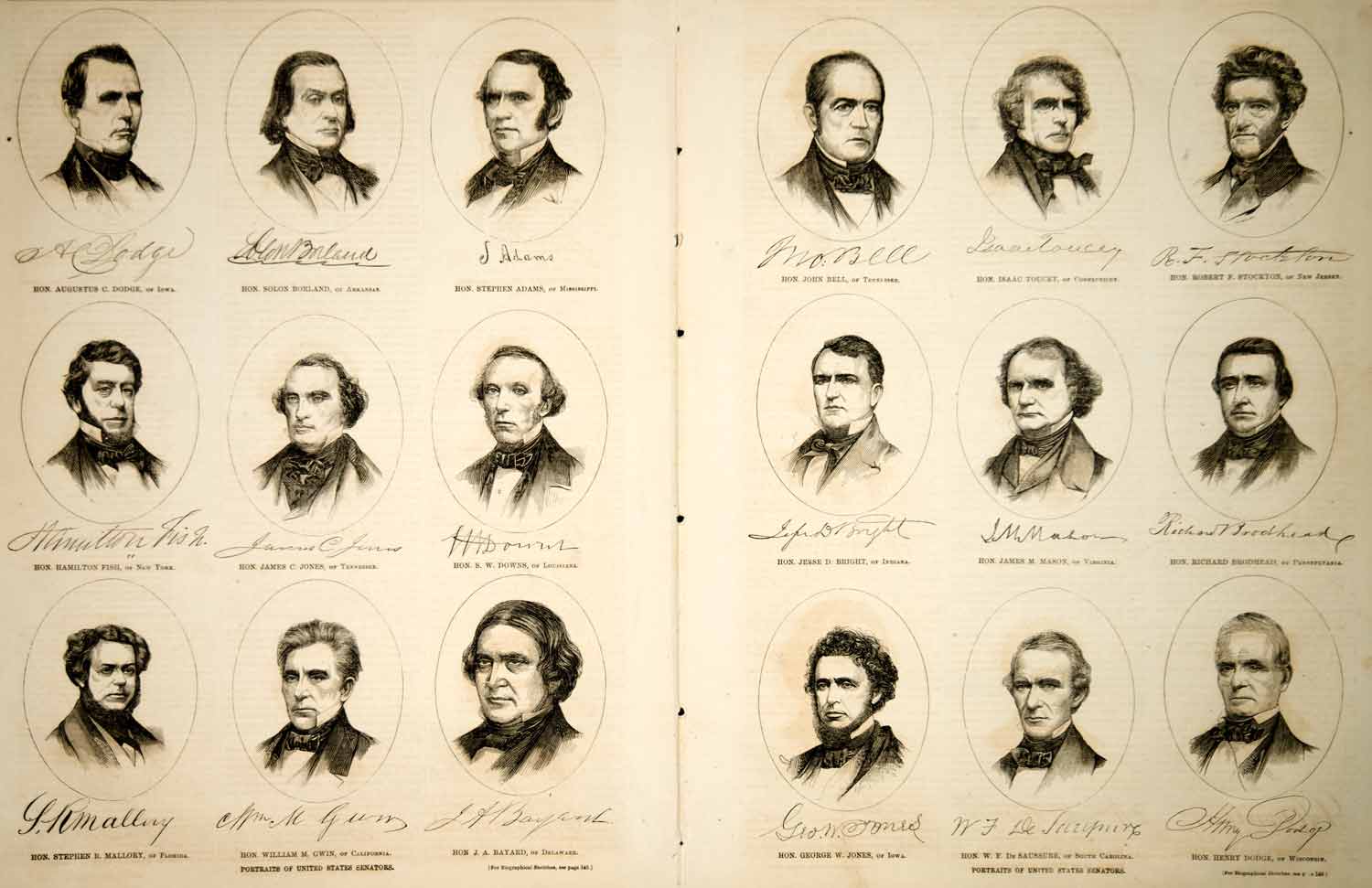 1853 Wood Engraving United States Senators Portraits Politics Political Figures