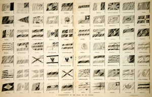 1854 Wood Engraving National Flags Siam Prussia Arabia Persia Batavia Historic