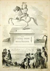 1854 Engraving Andrew Jackson Equestrian Statue Lafayette Square Washington D.C.