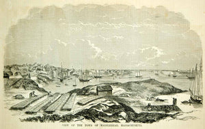 1854 Engraving Marblehead Harbor Massachusetts Cityscape Historic Antique View