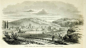 1854 Wood Engraving Valley Forge George Washington American Revolutionary War