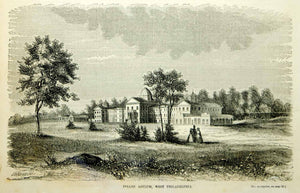 1854 Wood Engraving Institute of Pennsylvania Kirkbride's Hospital Insane Asylum