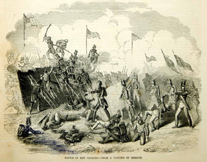 1854 Wood Engraving Battle of New Orleans Thomas Light Merritt War of 1812 Art