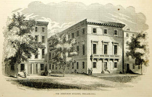 1854 Engraving Athenaeum Building 6th St. Philadelphia Library Museum Historic