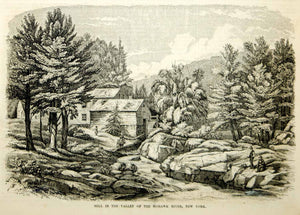 1854 Wood Engraving Old Mill Mohawk River Valley New York Landscape Antique