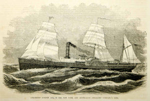 1854 Engraving Steamship Golden Age Sidewheel New York Australian Navigation Co.