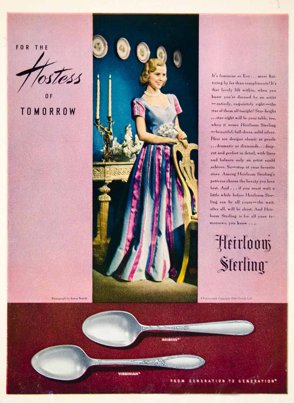 1946 Ad Oneida Heirloom Sterling Silverware Virginian Heiress Household YHB2