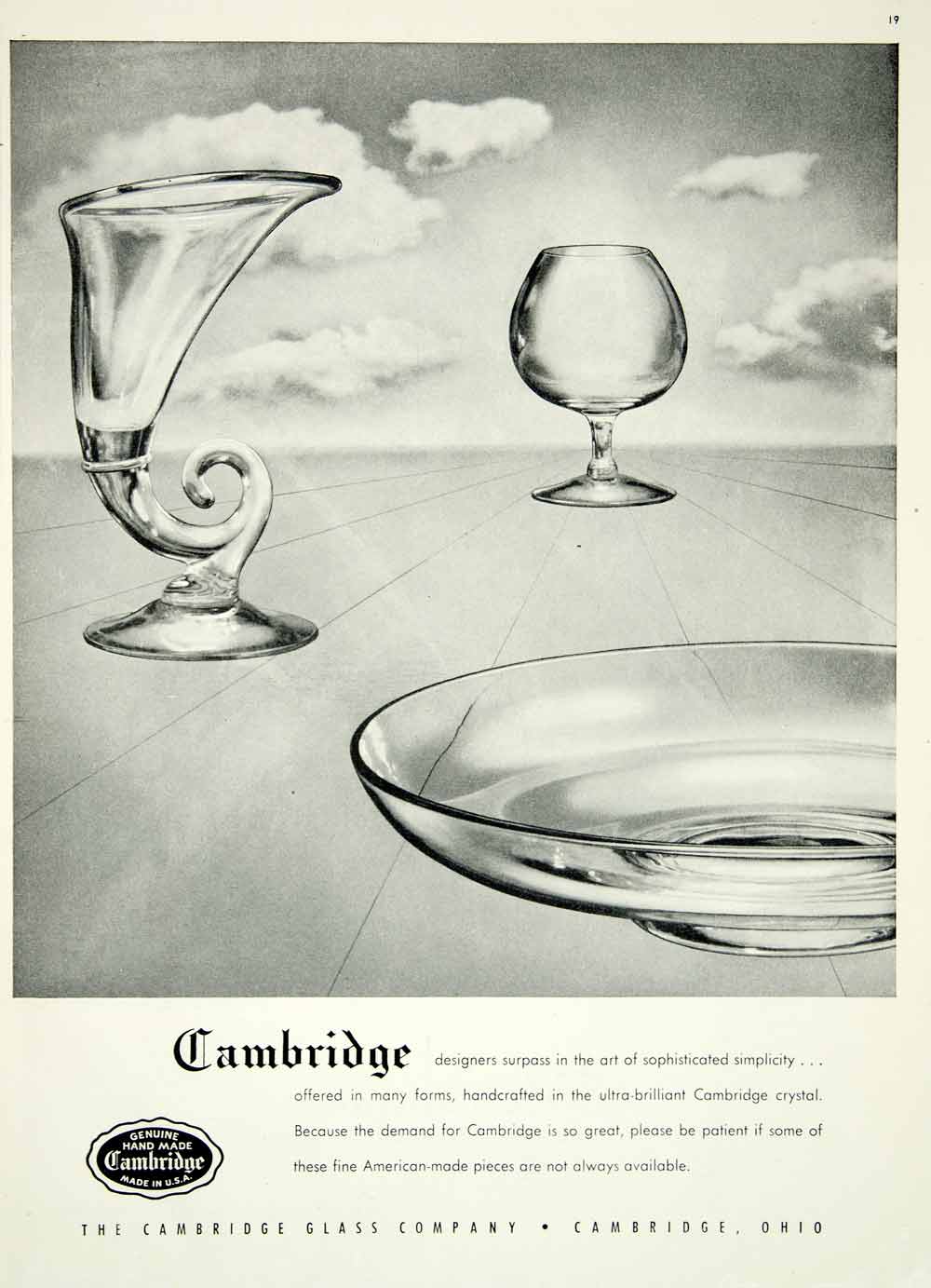 1946 Ad Cambridge Crystal Glass Dishes Household Kitchen Dining Room Home YHB2