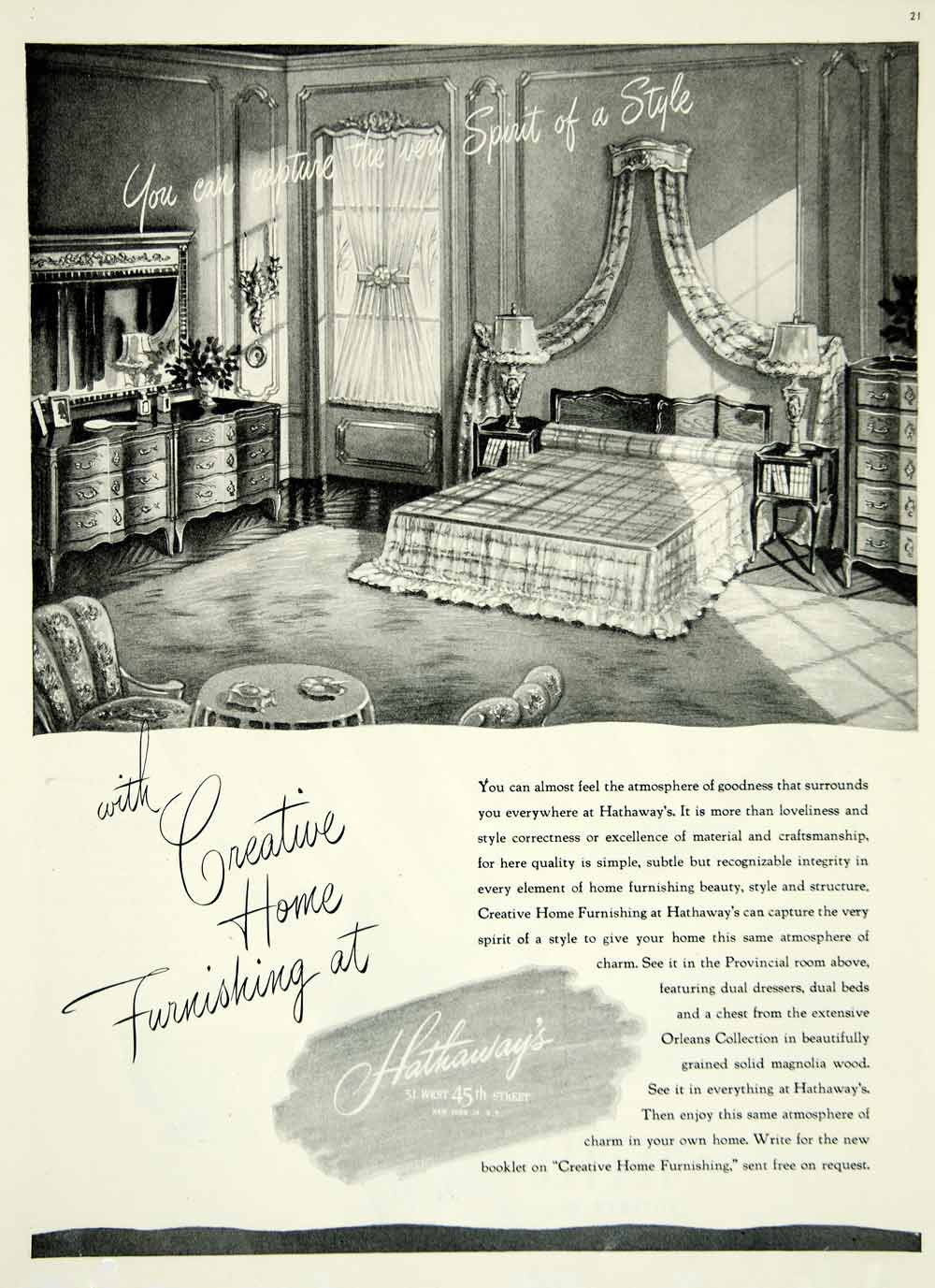 1946 Ad Hathaways Orleans Collection Furniture Household Bedroom Home Decor YHB2