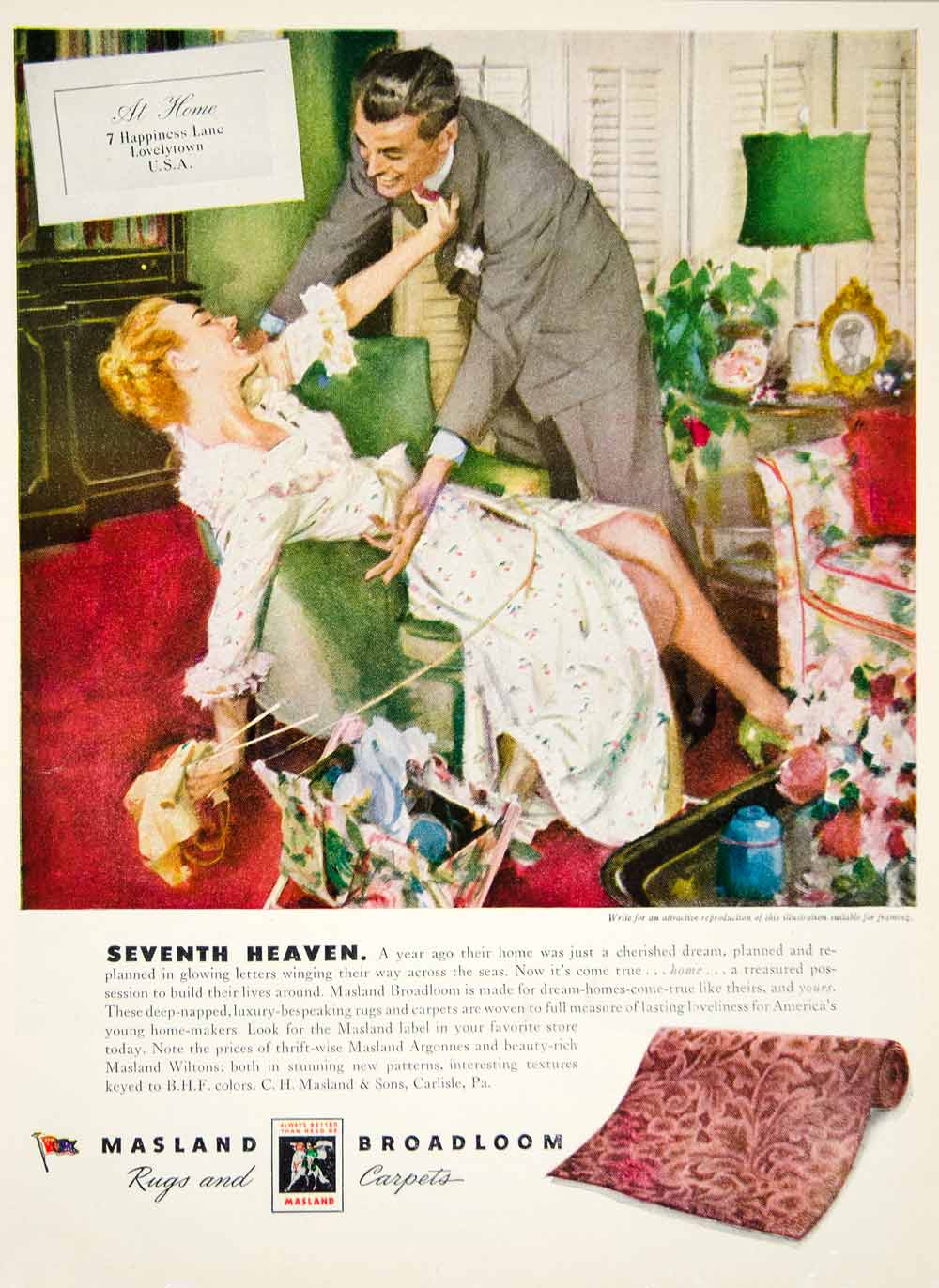 1946 Ad CH Masland Sons Broadloom Rug Carpets Household Decor Interior YHB2