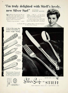 1956 Ad Stieff Patterns Silver Surf Silverware Dorothy McGuire Actress YHB2