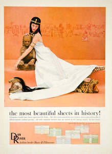1956 Ad Dan River Sheets Pillowcases Cleopatra Egyptian Pharaoh Bed Home YHB2
