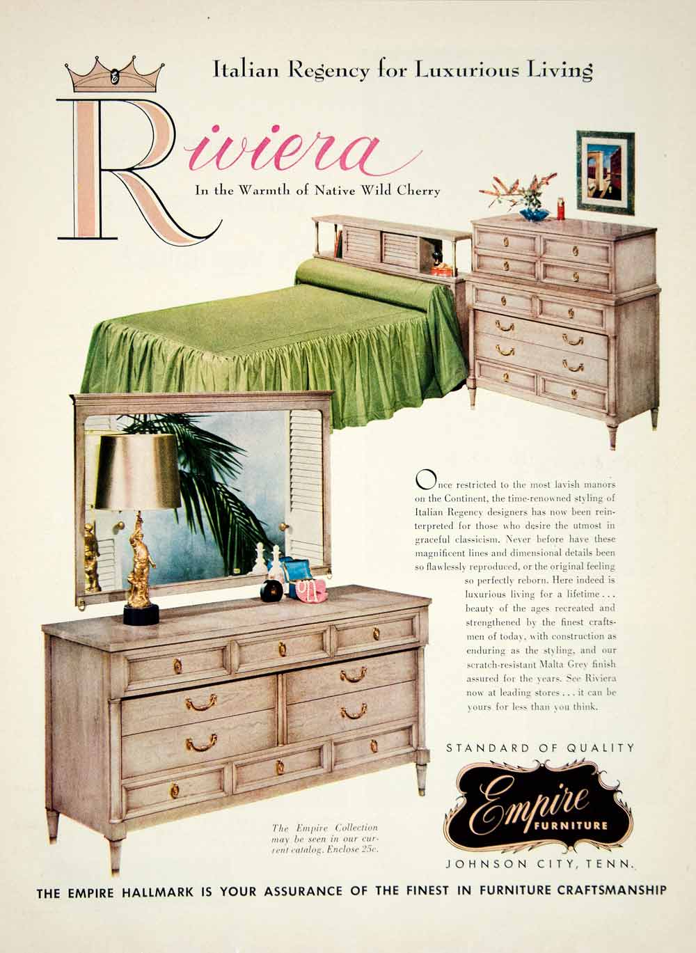 1956 Ad Empire Furniture Riviera Set Bedroom Household Decor Interior YHB2