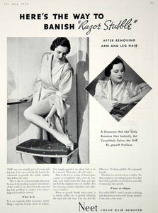 1934 Ad Vintage Neet Cream Leg Arm Hair Remover Beauty Razor Stubble Shave YHB3