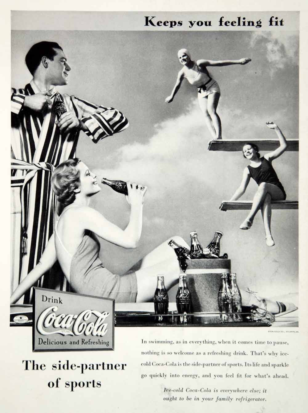 1934 Ad Vintage Coca-Cola Coke Soft Drink Women Divers High Dive Sports YHB3