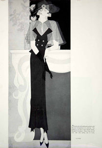 1934 Print Vintage Satin Evening Dress Hat Jean Patou Art Deco 30's Fashion YHB3