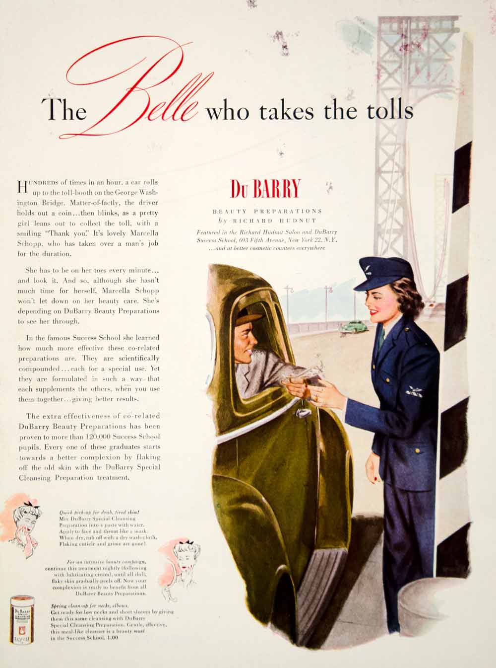 1944 Ad Du Barry Marcella Schopp Toll Booth George Washington Bridge WWII YHB4
