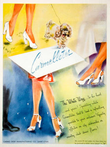 1944 Ad Vintage Carmelletes White Shoes Dance Heels Women Fashion Carmo Dog YHB4