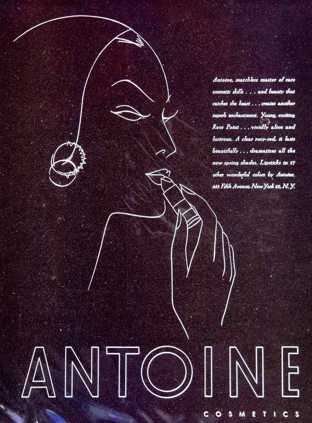1944 Ad Vintage Antoine Lipstick Cosmetics Makeup Line Drawing Art Woman YHB4