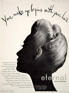1944 Ad Eternol Hair Tint Color Shampoo Graying 40's Updo Style Coiffure YHB4