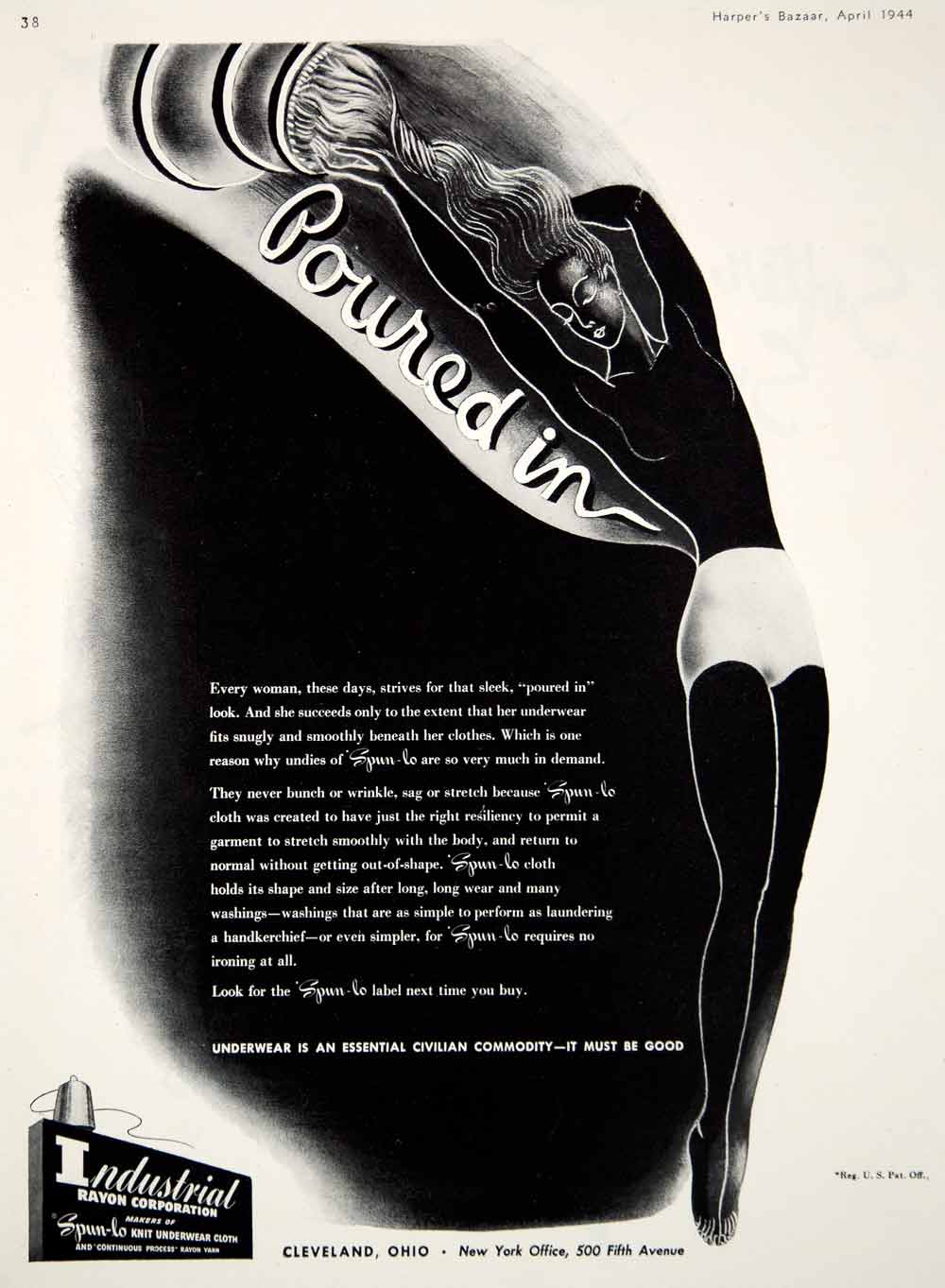1944 Ad Vintage Spun-Lo Fabric Underwear Nude Risque Industrial Rayon Corp YHB4