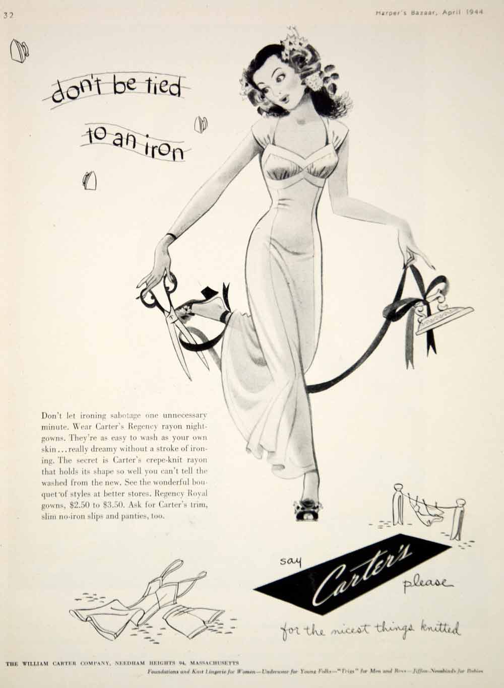 1944 Ad Vintage Carter Regency Rayon Nightgowns No Iron Lingerie Sleepwear YHB4