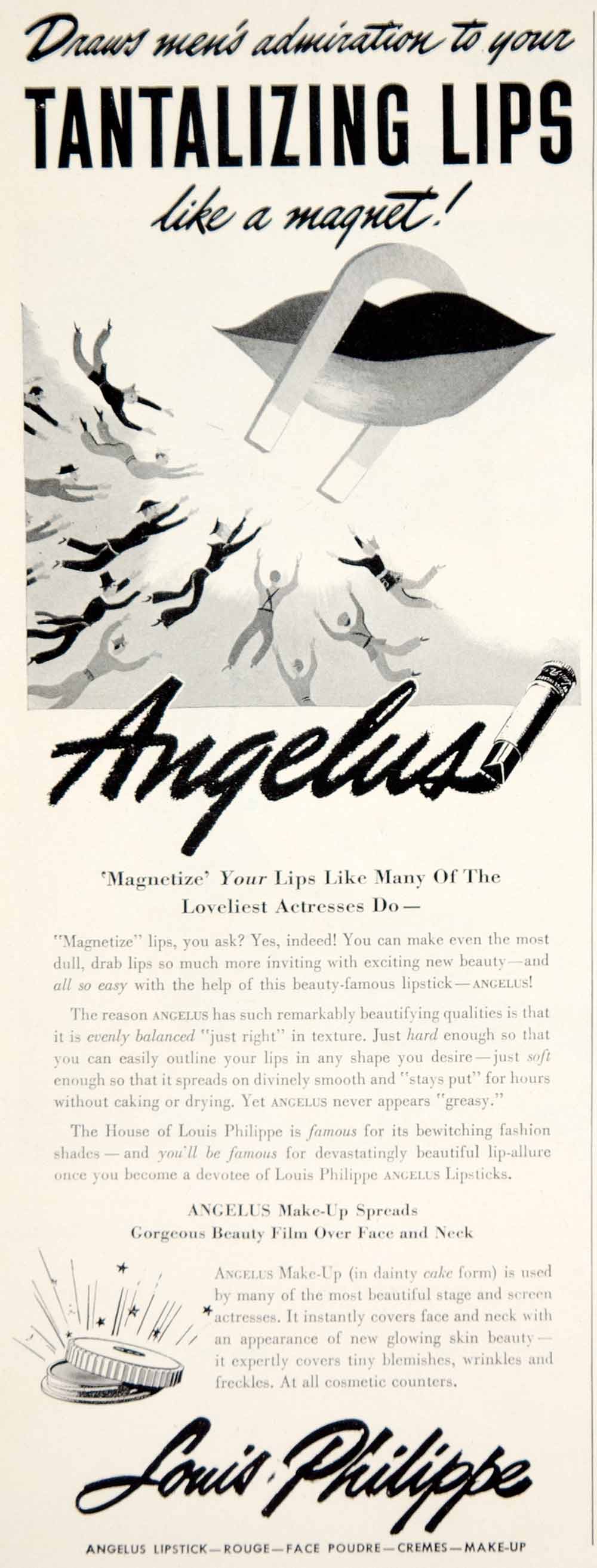 1944 Ad Vintage Angelus Lipstick Makeup Cosmetic Louis Philippe Lips Magnet YHB4