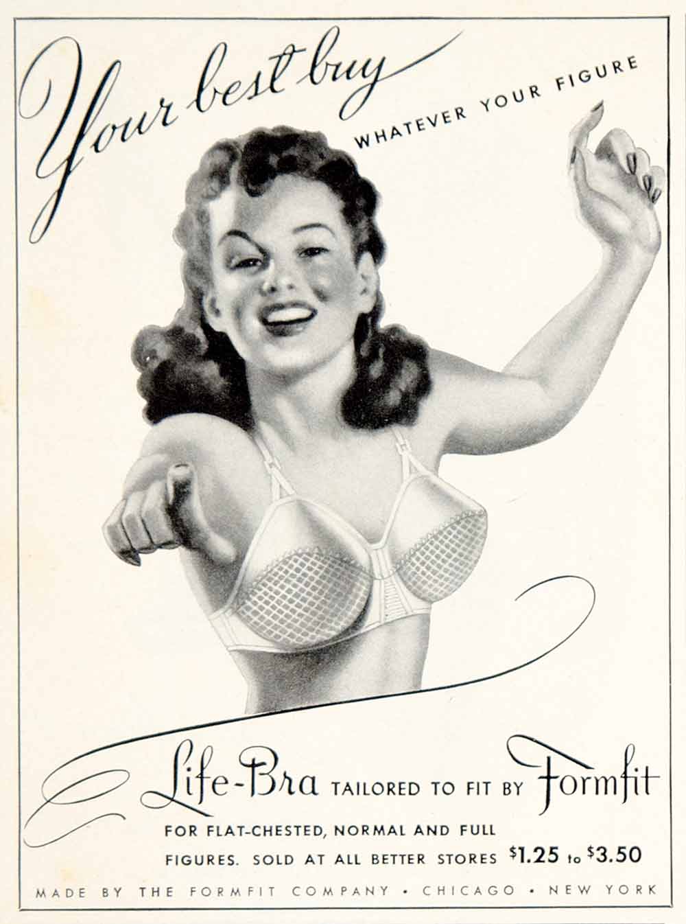 1944 Ad Vintage Formfit Life-Bra Bra Brassiere Underwear Lingerie Risque YHB4