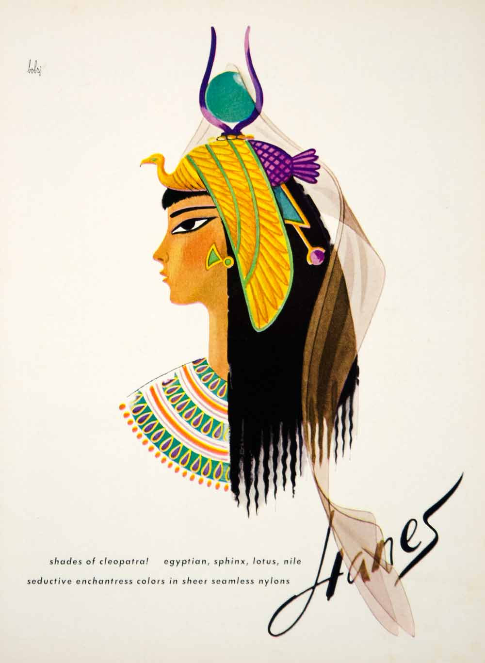 1963 Ad Vintage Hanes Nylons Queen Cleopatra Bobri Art Vladimir Bobritsky YHB5 - Period Paper
