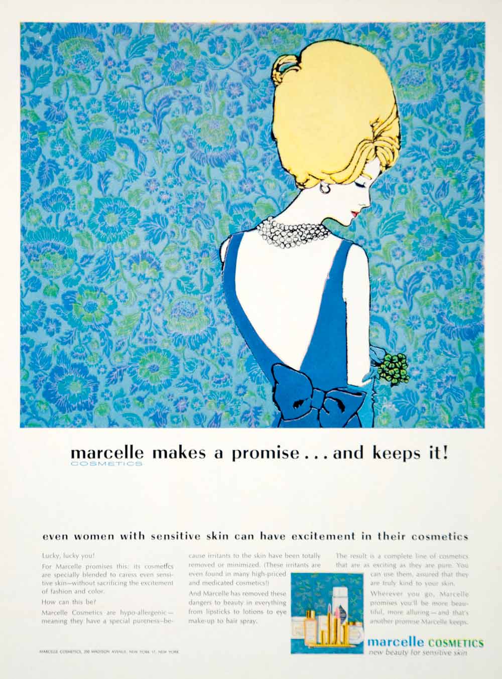 1963 Ad Vintage Marcelle Cosmetics Hypoallergenic 60's Fashion Hair Retro YHB5
