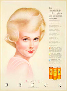 1963 Ad Vintage Breck Shampoo Beautiful Hair Portrait 60's Coiffure Retro YHB5