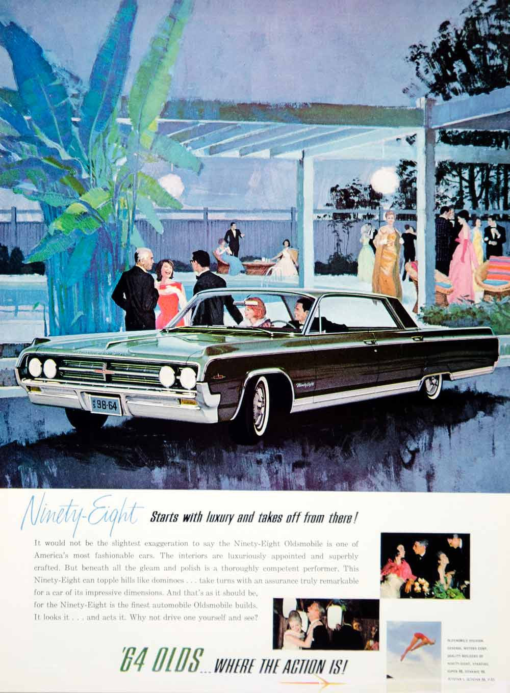 1963 Ad Vintage 1964 Ninety-Eight Oldsmobile Luxury Car GM Automobile Olds YHB5 - Period Paper
