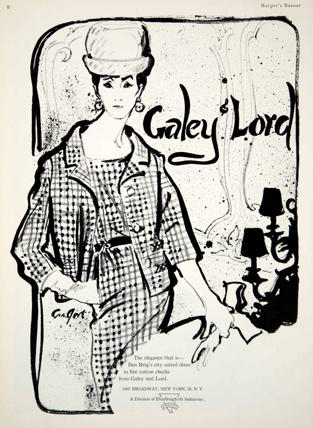 1964 Ad Vintage Ben Reig Suit Dress Galey Lord J. Hyde Crawford Fashion Art YHB5