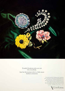 1964 Ad Vintage Vendome Pins Fashion Costume Jewelry Flowers Pearl Spray YHB5 - Period Paper

