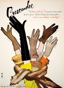 1964 Ad Vintage Crescendoe Leather Gloves Ladies 60's Fashion Accessory YHB5 - Period Paper
