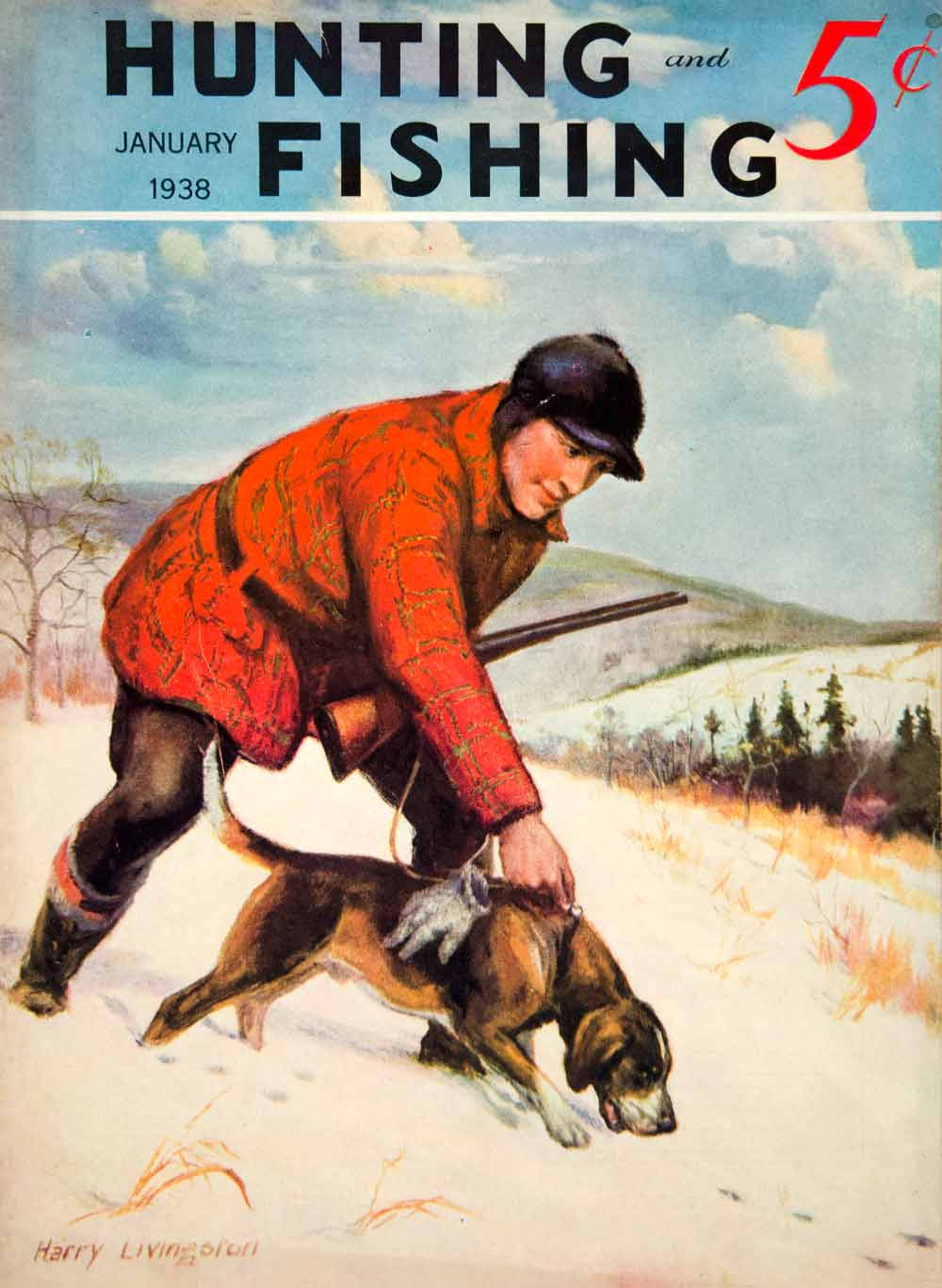 1938 Cover Hunting Fishing Harry Livingston Art Dog Sportsman Gun Pet YHF1