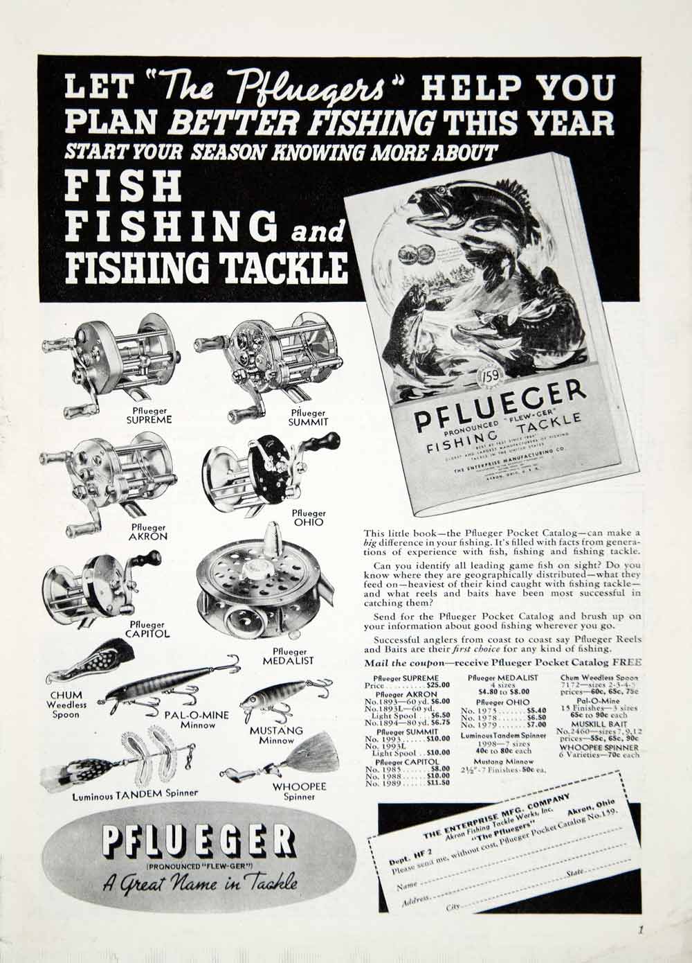 antique pflueger fishing lures 1939 Ad Pflueger Fishing Tackle Reel Minnow Spinner Lure Sportsman YHF – Period Paper Historic Art LLC