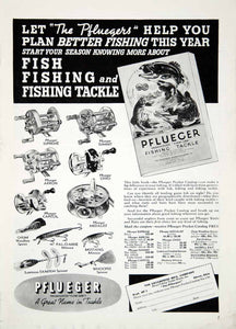 1939 Ad Pflueger Fishing Tackle Reel Minnow Spinner Lure Sportsman YHF1