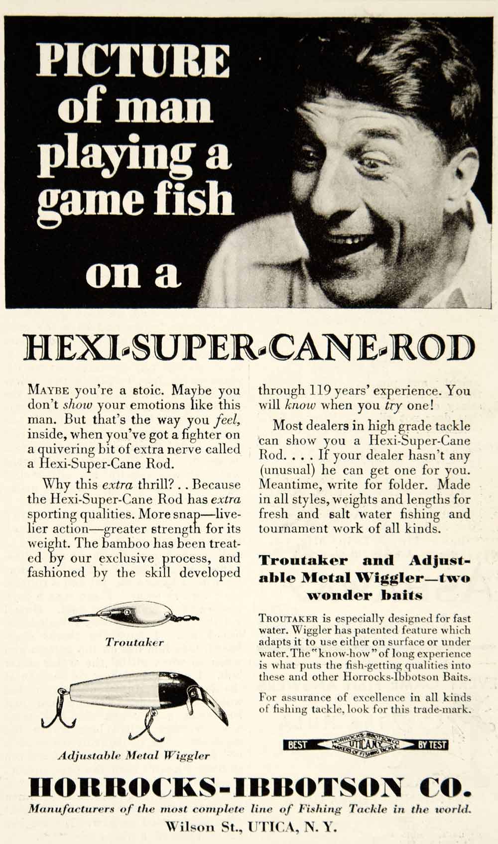 1931 Ad Horrocks-Ibbotson Hexi-Super-Cane Fishing Rod Lure Bait Tackle YHF1