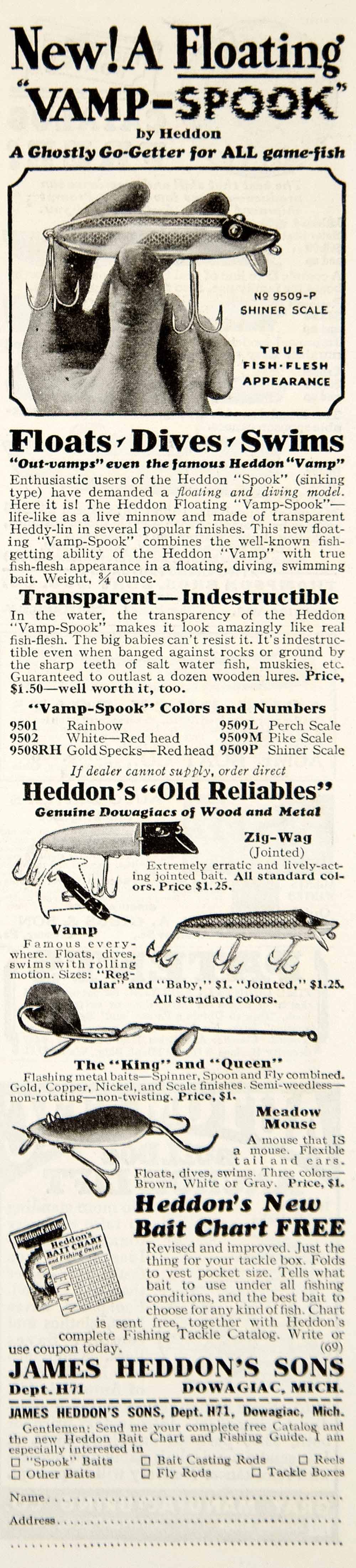 1931 Ad James Heddon Sons Vamp-Spook Fishing Lure Bait Tackle Sporting –  Period Paper Historic Art LLC