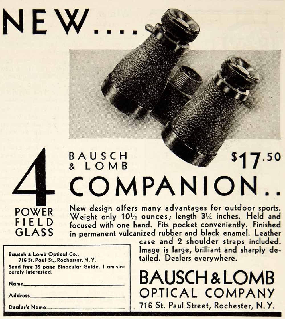 1931 Ad Bausch & Lomb Companion Binoculars 716 St Paul Street Rochester NY YHF1